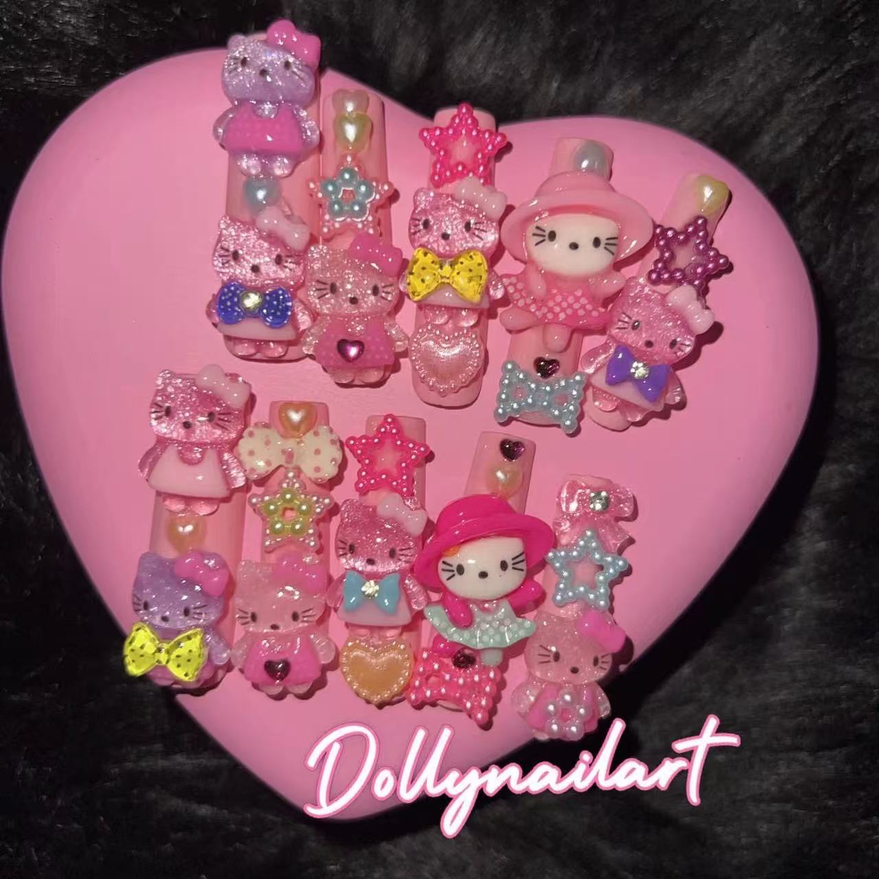 Kitty 3D handmade pink y2k Extension Square Nail Design